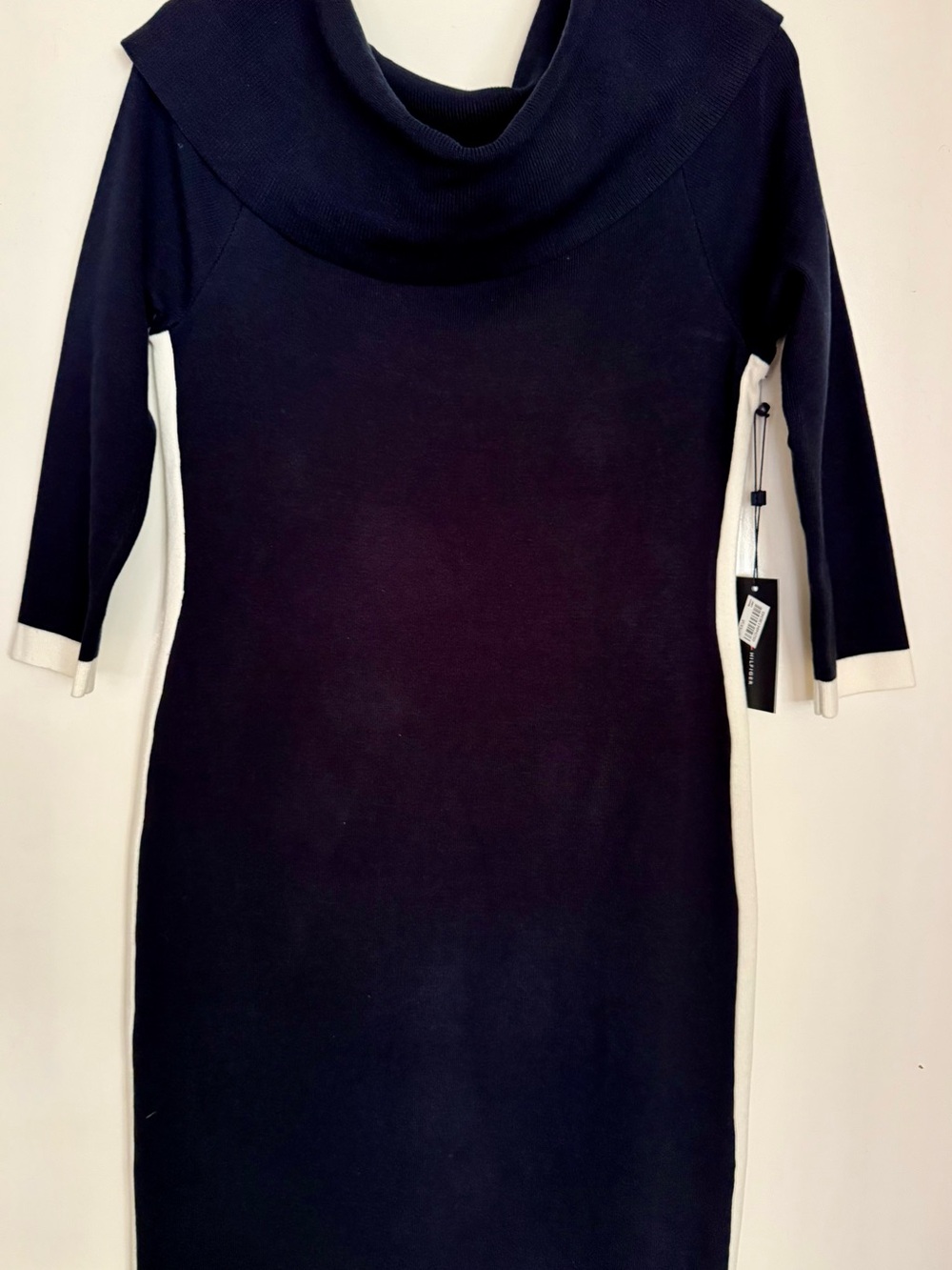 Tommy Hilfiger Black Midi Dress with Cream Side Trim